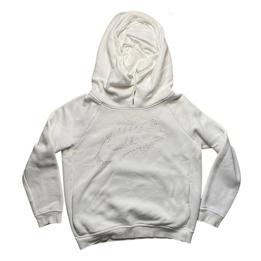 Nike Women’s White Hoodie Gator Neck Silver Swoosh Sz Medium